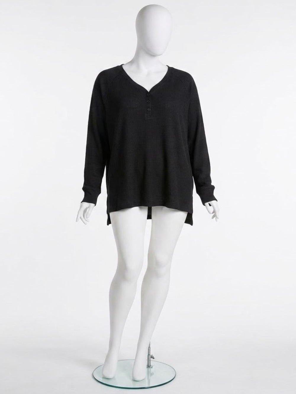 George Black Long Sleeve Ribbed Henley Top Cut Tag XXL/TTG